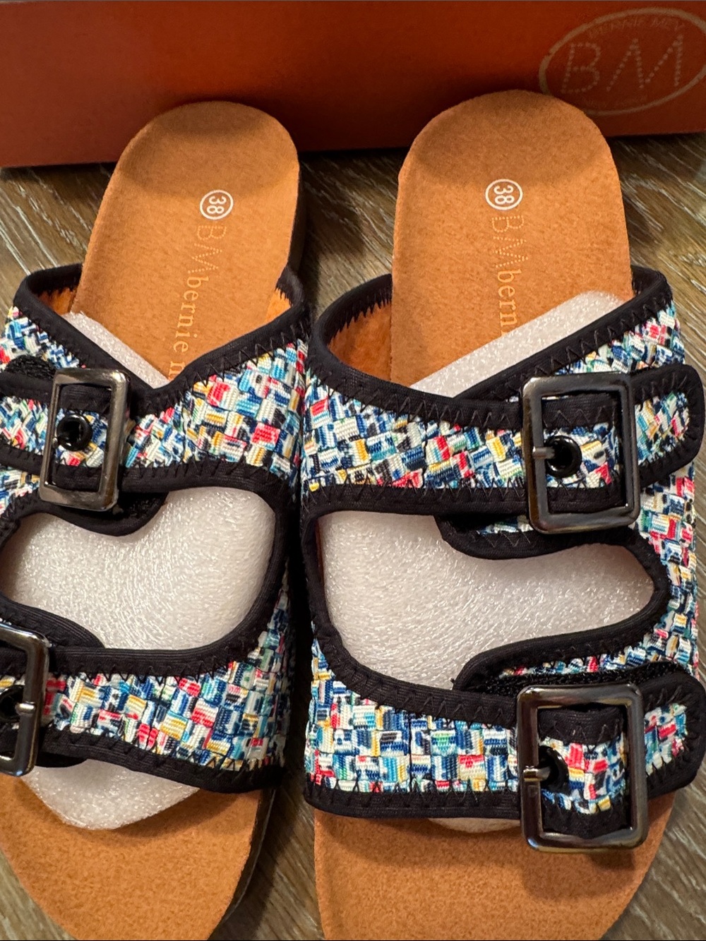 Bernie Mev. Sunset Pixel Boho Comfy summer Slide Sandals -NIB - Picture 2 of 7